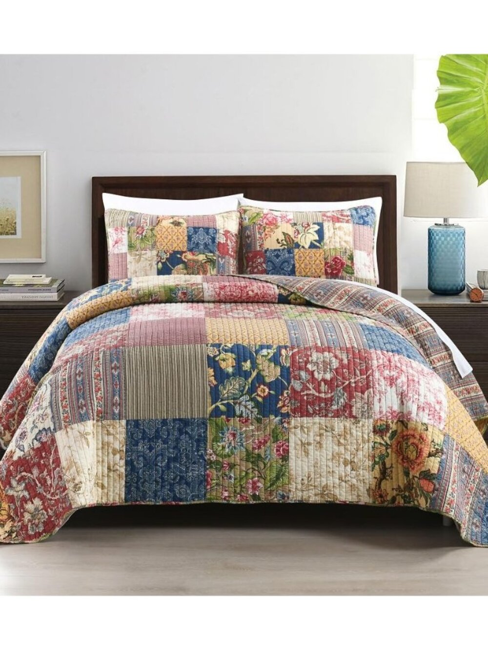 Cotton Bedspread Quilt Sets with 2 Shams, Soft Reversible Bedding Coverlet Sets